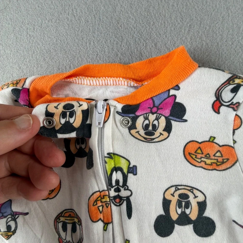 Disney Halloween Footed Sleeper 0/3M White Mickey Minnie Goofy Pumpkin Costume